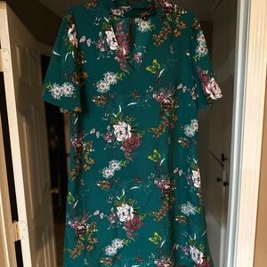 Worthington Dress, Size 12, Color- Emerald/Hunter Green Print